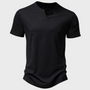 Schwarzes Herren-T-Shirt aus Baumwolle, V-Ausschnitt, kurzärmelig, modisch, bequem.