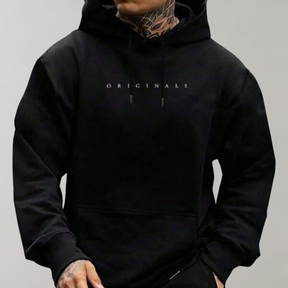 Schwarzer Kapuzenpullover Herren, "Originals" Aufdruck, Baumwolle, lässig, Streetwear.