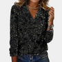 Funkelnde schwarze Damenbluse, V-Ausschnitt, lange Ärmel, elegantes Design, Party-Mode.