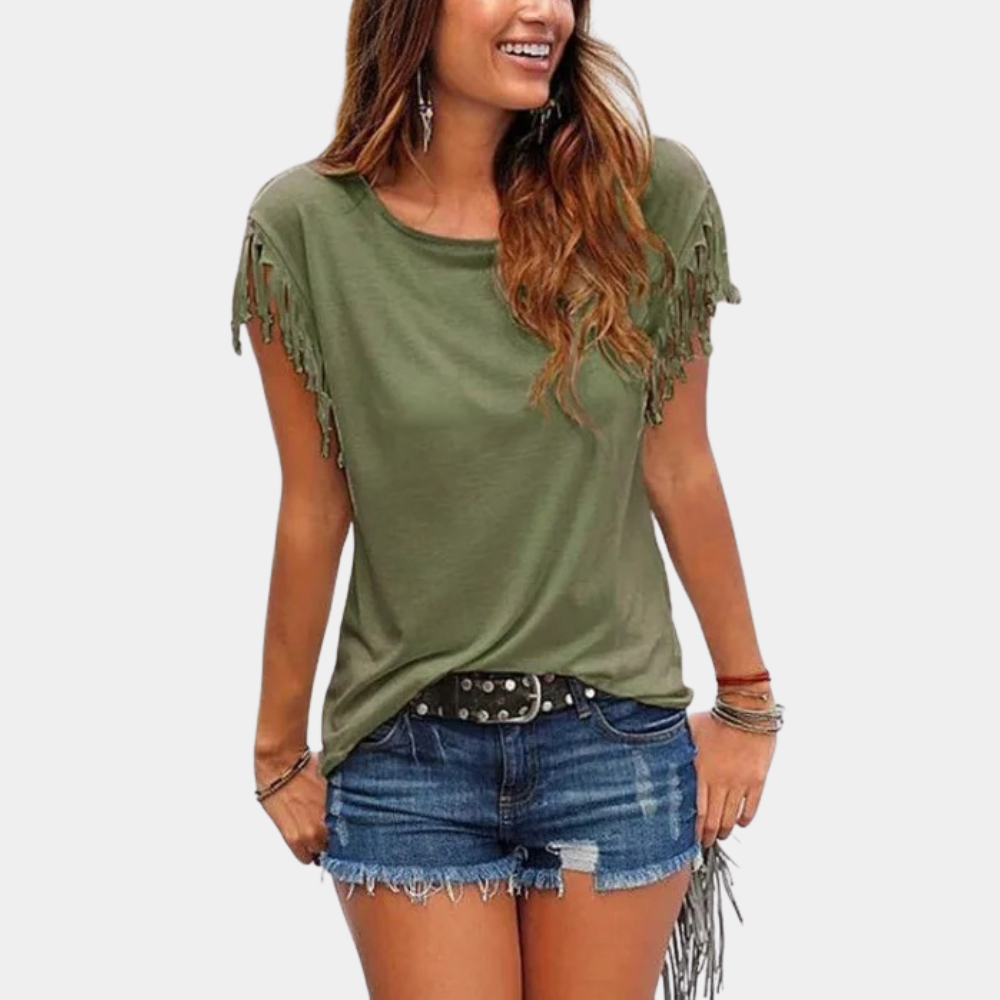 Fransiges Sommer-T-Shirt mit lockerer Passform – Mila