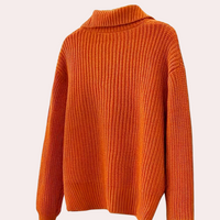 Orangefarbener Strickpullover, Rollkragen, Damenmode, Herbstkleidung, weiches Material