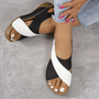Schwarze und weiße Sandalen, Damen, bequem, Sommermode, lässig, offene Zehen, flach.