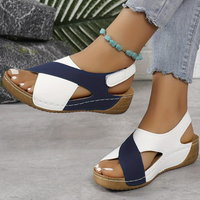 Damen Sandalen blau-weiß, Keilabsatz, bequem, Sommermode, Freizeit, Lederoptik