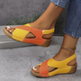 Orange-gelbe Sandalen Damen, bequem, Sommer, Leder, modisch, Keilabsatz, Freizeitkleidung.