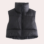 Schwarze Daunenweste, ärmellos, mit Reißverschluss, Wintermode, warm, Unisex, Outdoor-Bekleidung.