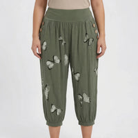 Caprihose Damen Mit Schmetterlings-Print In Großen Größen - Ella