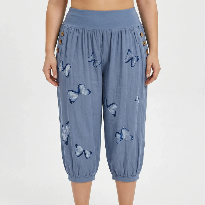 Caprihose Damen Mit Schmetterlings-Print In Großen Größen - Ella
