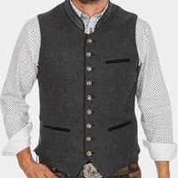 Graue Herrenweste aus Wolle mit Knöpfen, traditionelles Design, Trachtenmode.