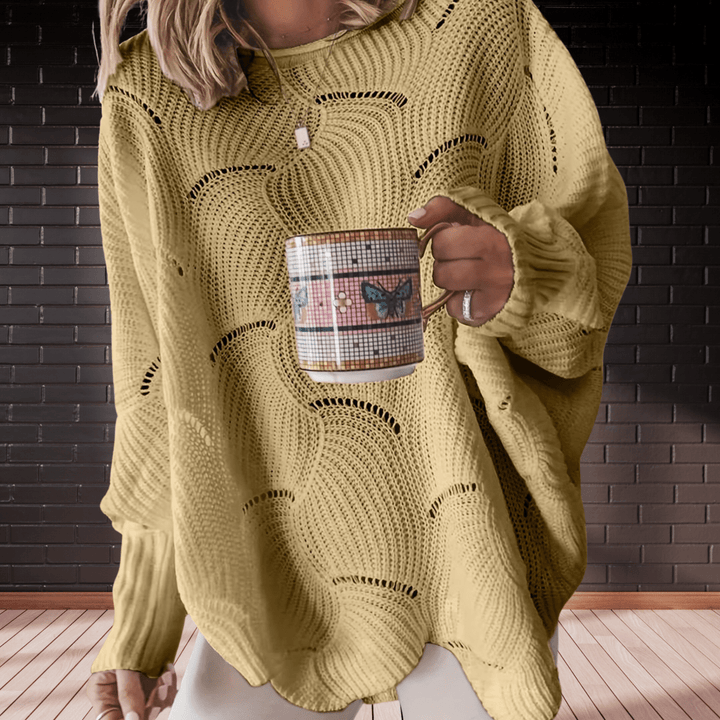 Damen Herbstpullover aus Rippenstoff mit asymmetrischem Saum – Annelie