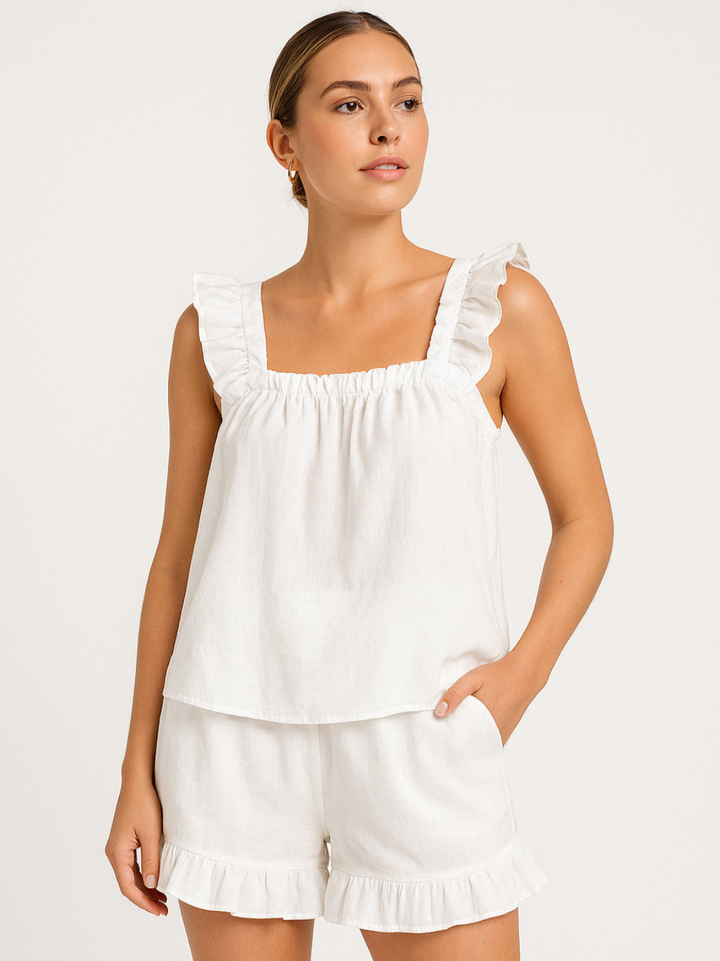 Zweiteiliges Rüschen-Pyjama Set für den Sommer – Nia