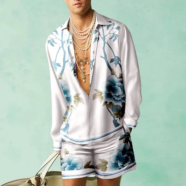 Trendiges Hawaii-Set mit Seidenoptik für Herren – Fabio