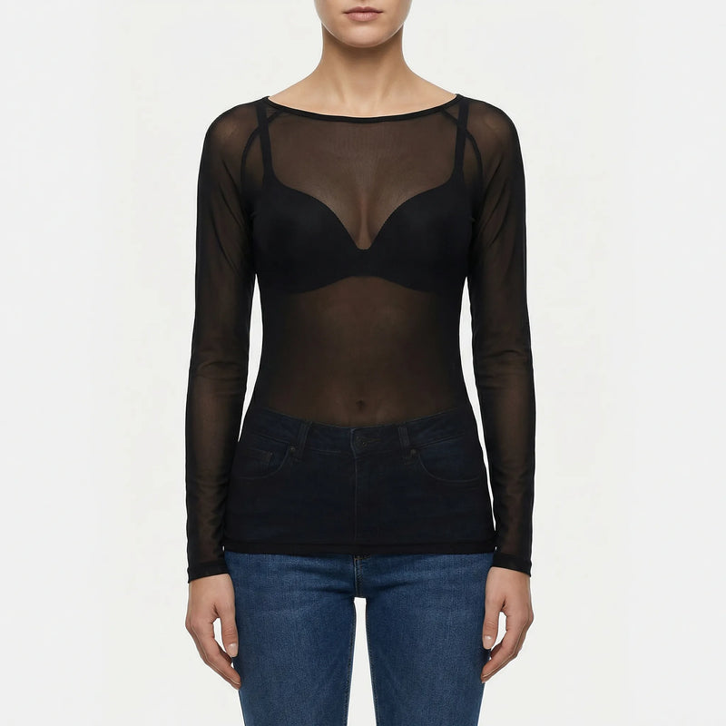 Doorzichtig Mesh Shirt Met Lange Mouwen - Jeannette