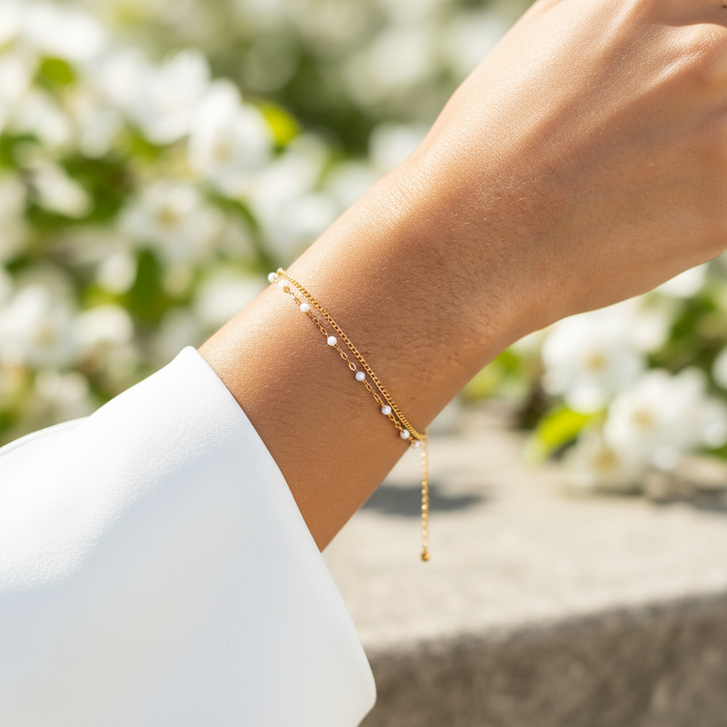 Doppelreihiges Perlenarmband - PearlWonders