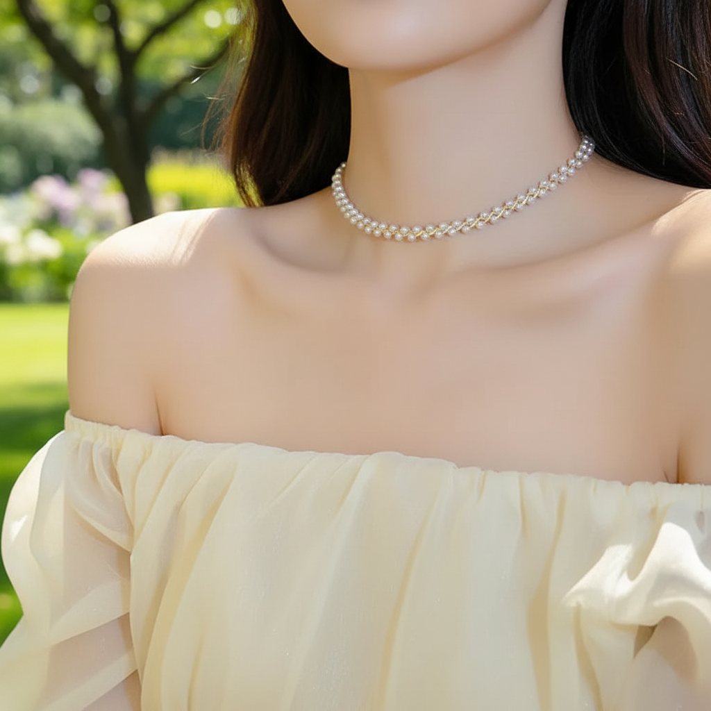 Doppelte Kristall- Und Perlenkette - CrystalPearlNecklace