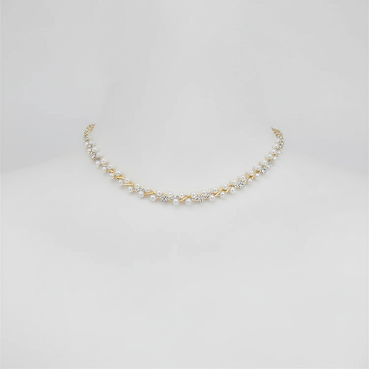 Doppelte Kristall- Und Perlenkette - CrystalPearlNecklace