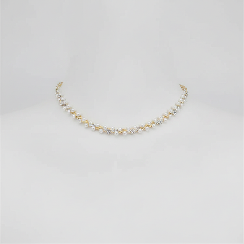 Doppelte Kristall- Und Perlenkette - CrystalPearlNecklace