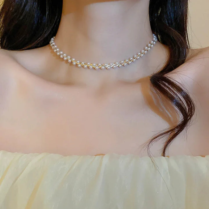 Doppelte Kristall- Und Perlenkette - CrystalPearlNecklace