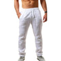 Weißer Herren-Leinenhose, Sommermode, elastischer Bund, bequem, atmungsaktiv.
