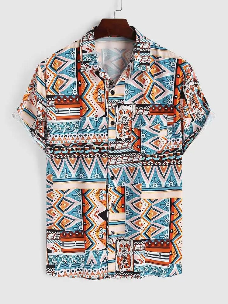 Sommer Damen Shirt mit Ethnischem Druck und Brusttasche – Nova