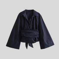 Elegant Wrap Blouse With Wide Sleeves - Sandy