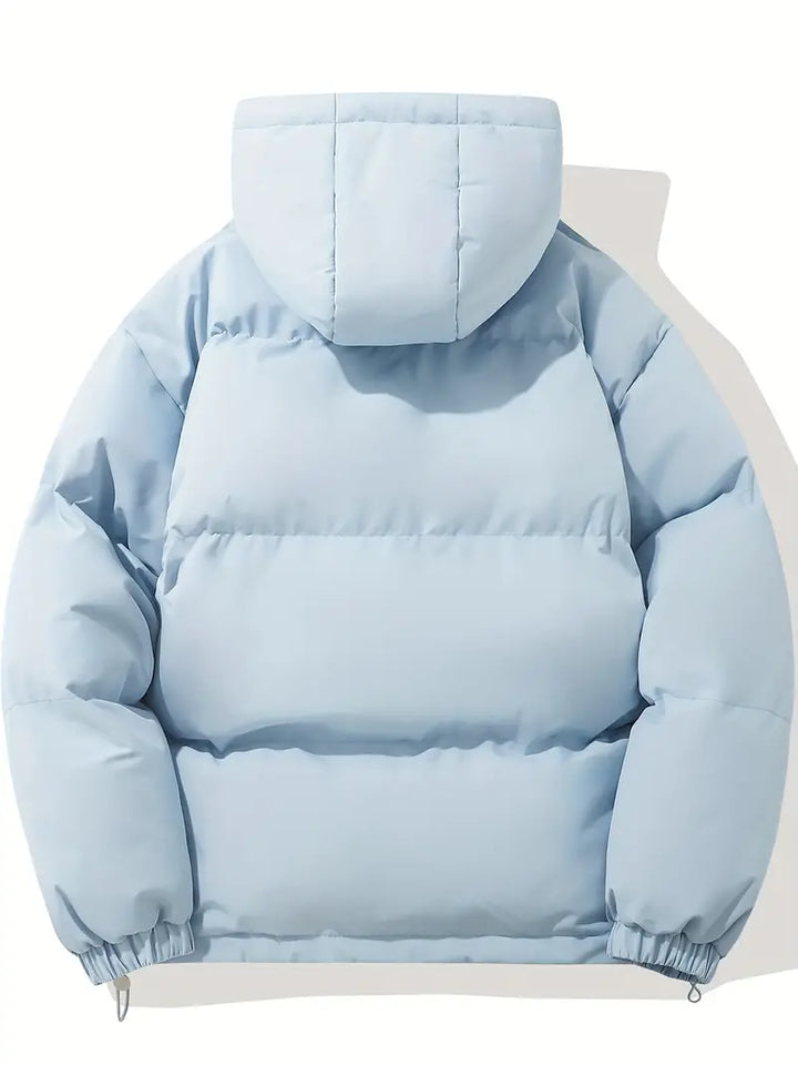 Blaue Daunenjacke mit Kapuze, klassisches Design, warm, Wintermode, Unisex, Emerson.