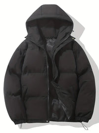 Schwarze warme Kapuzenjacke, klassisches Design, Winterjacke, Unisex, isoliert, modisch.