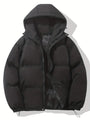 Schwarze warme Kapuzenjacke, klassisches Design, Winterjacke, Unisex, isoliert, modisch.