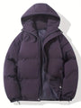 Dunkelblaue Kapuzenjacke, warm, klassisches Design, Wintermode, Herrenbekleidung.