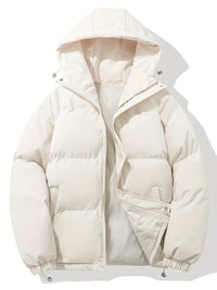 Weiße Kapuzenjacke, klassisches Design, warm, Wintermode, Reißverschluss, Unisex.