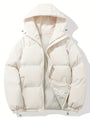 Weiße Kapuzenjacke, klassisches Design, warm, Wintermode, Reißverschluss, Unisex.