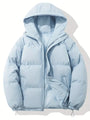 Hellblaue Kapuzenjacke, klassisches Design, warm, Wintermode, Unisex, Reißverschluss.