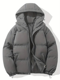 Graue Kapuzenjacke, warm, klassisches Design, Wintermode, Reißverschluss, Unisex