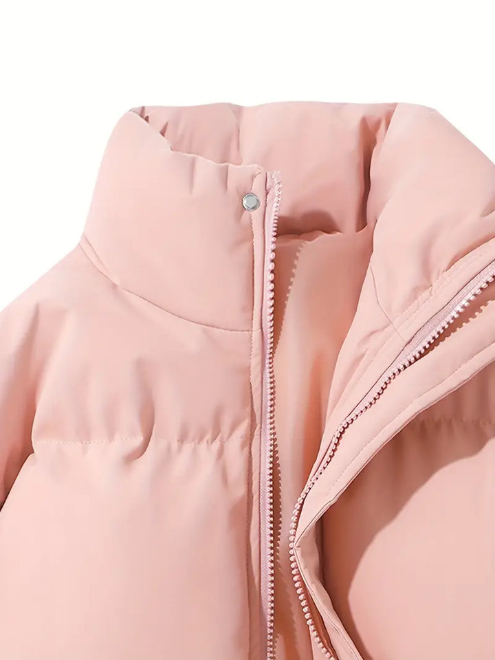 Rosa Damen-Kapuzenjacke, warm, klassisches Design, Reißverschluss, Wintermode.