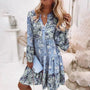 Blumenmuster Midi Kleid mit langen Ärmeln und Knopfleiste – Amelise