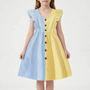 Gestreiftes Sommerkleid Hellblau Mit Flügelärmeln - Aerilys