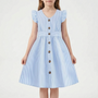 Gestreiftes Sommerkleid Hellblau Mit Flügelärmeln - Aerilys