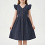 Gestreiftes Sommerkleid Hellblau Mit Flügelärmeln - Aerilys