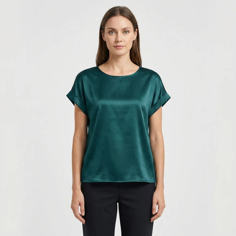 Glossy Short-Sleeve Relaxed Top - Natasha