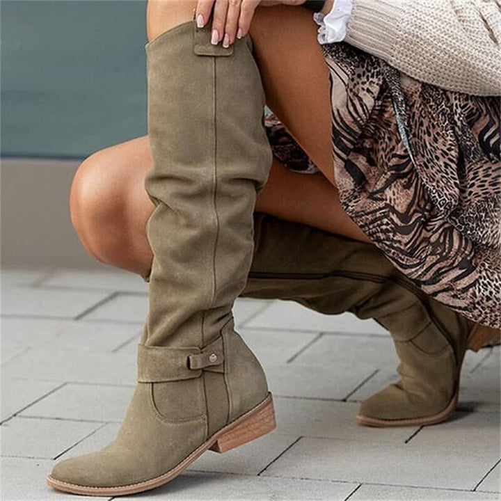 Damen Stiefel aus Wildlederoptik mit Blockabsatz – Elinor