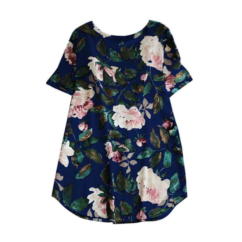 Blumiges Sommer Freizeitkleid mit kurzen Ärmeln für Damen – Malina