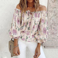 Geblümte Damen Chiffon-Bluse mit Rüschenärmeln – Elvira