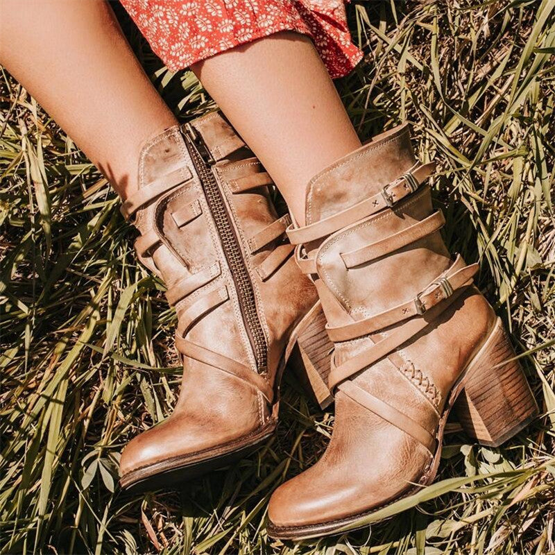Leren Damen Stiefeletten mit Orthopädischem Absatz – Chiara