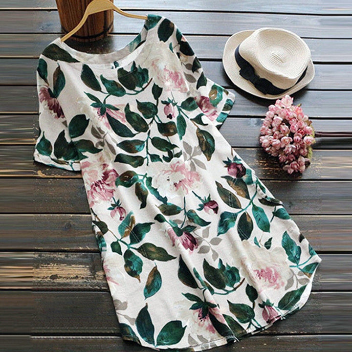 Blumiges Sommer Freizeitkleid mit kurzen Ärmeln für Damen – Malina