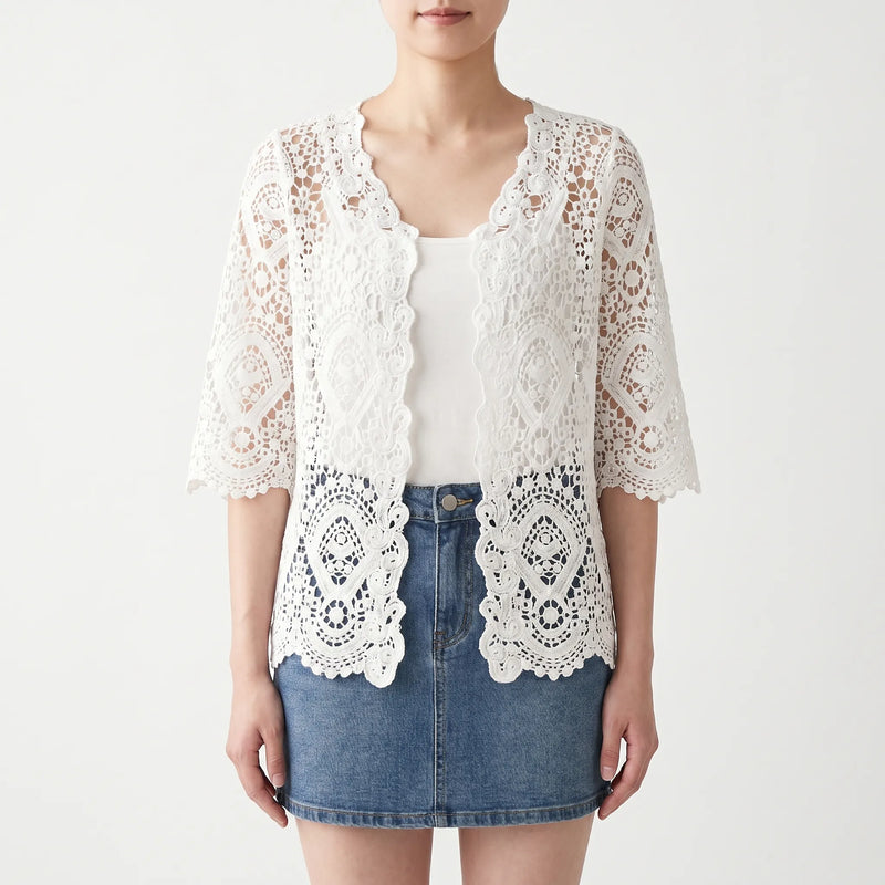 Häkelstrickjacke Mit Offener Front -  Margie