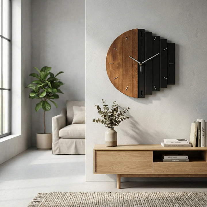Halbrunde Wanduhr Im Lamellen-Design - Timbera