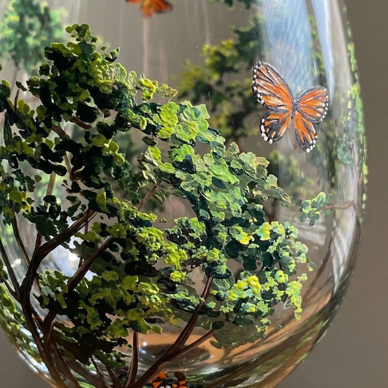 Handbeschilderd Wijnglas Met Natuurmotief - TreeGlass