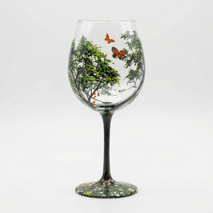 Handbeschilderd Wijnglas Met Natuurmotief - TreeGlass