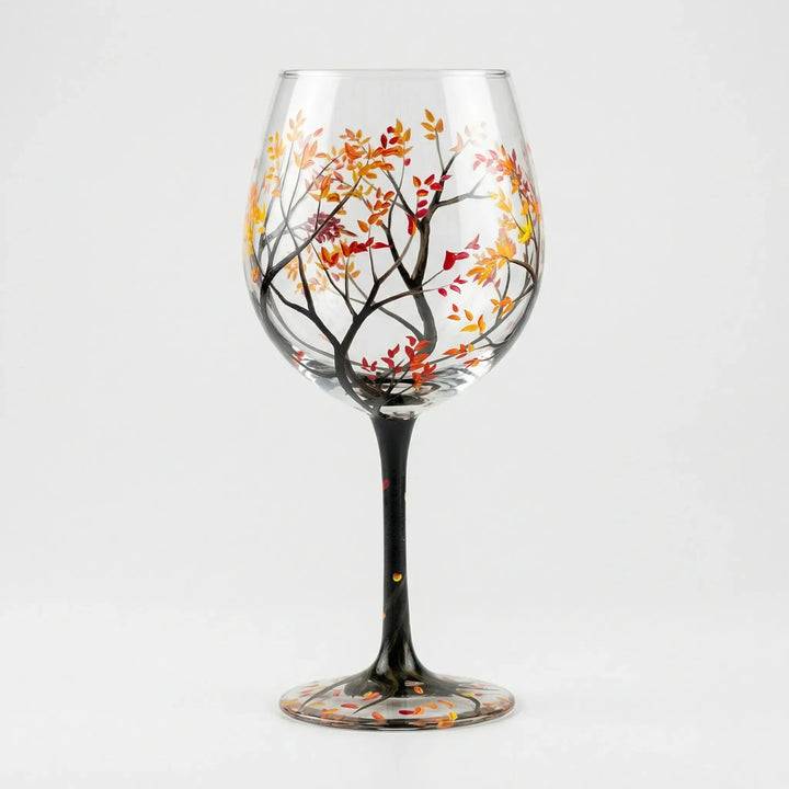 Handbeschilderd Wijnglas Met Natuurmotief - TreeGlass