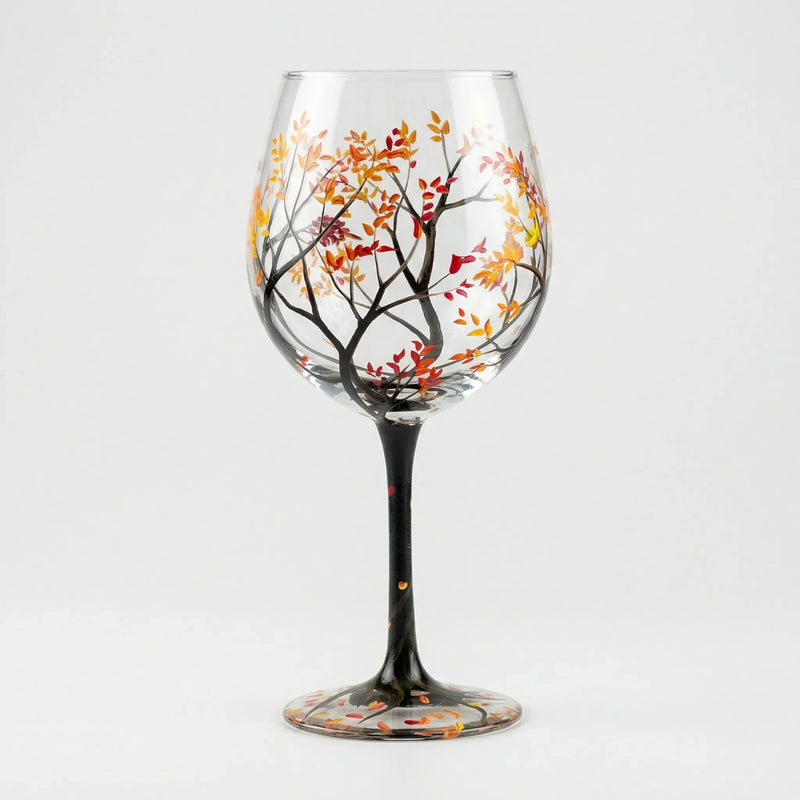 Handbeschilderd Wijnglas Met Natuurmotief - TreeGlass