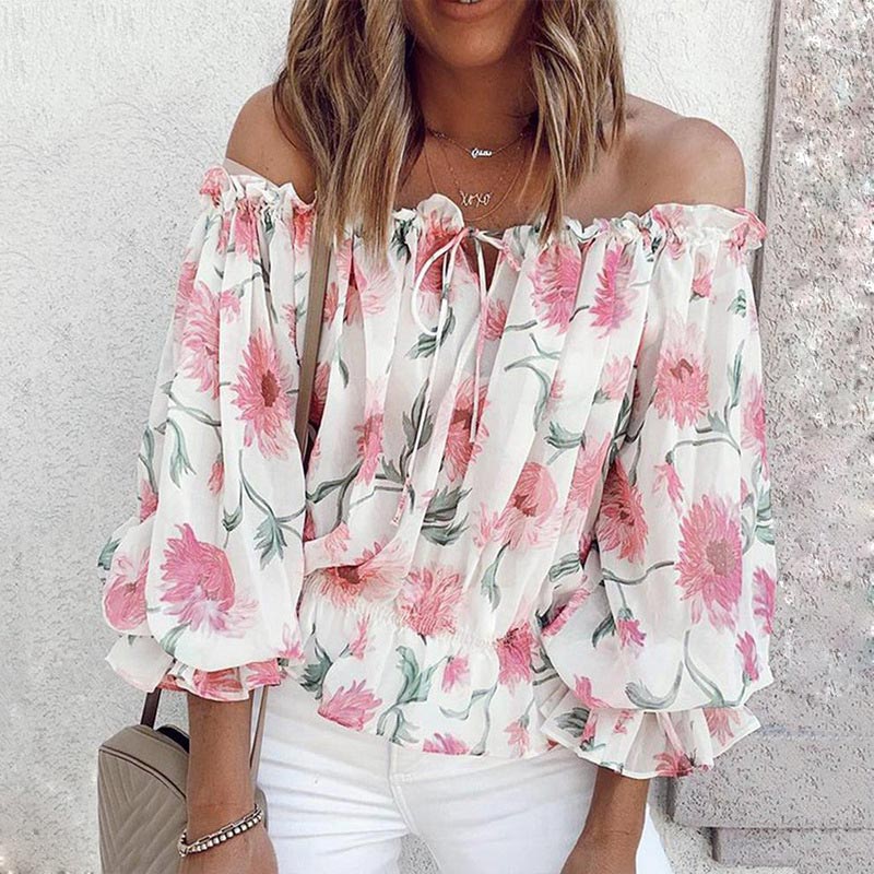 Geblümte Damen Chiffon-Bluse mit Rüschenärmeln – Elvira